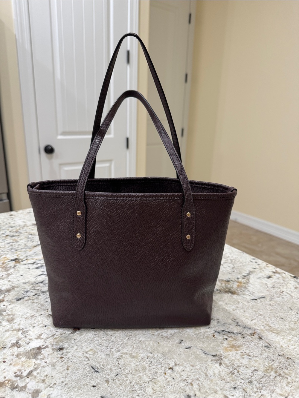 Coach Mini City Zip Top Tote Oxblood Saffiano Leather Tote with Gold Logo - Picture 3 of 7